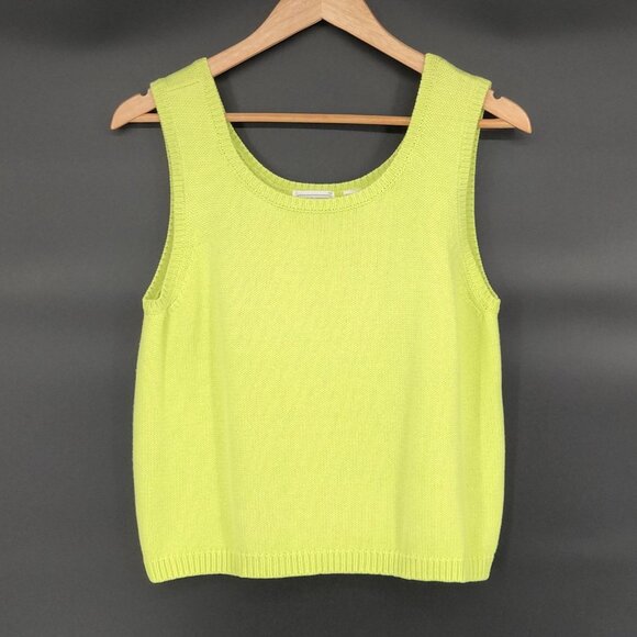 Vintage Jeanne Pierre Women's Knit Tank Top Size L Lime Green Sweater Vest - Picture 1 of 5